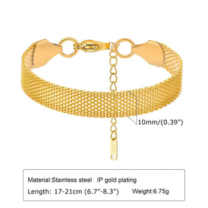 Planet Gates Vintage Mesh Link Bracelet for Women ,Thick Chain Stainless Steel Fashion Wristhand