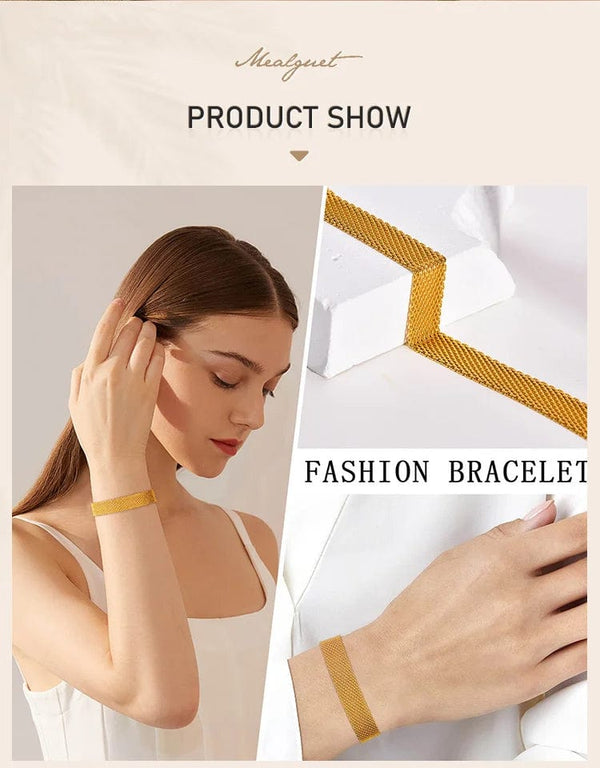 Planet Gates Vintage Mesh Link Bracelet for Women ,Thick Chain Stainless Steel Fashion Wristhand