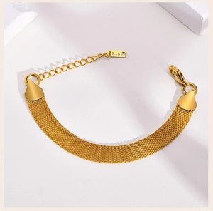 Planet Gates Vintage Mesh Link Bracelet for Women ,Thick Chain Stainless Steel Fashion Wristhand
