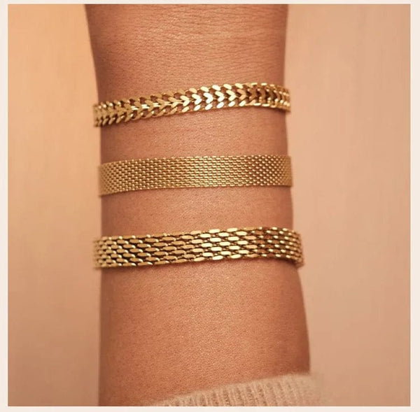 Planet Gates Vintage Mesh Link Bracelet for Women ,Thick Chain Stainless Steel Fashion Wristhand