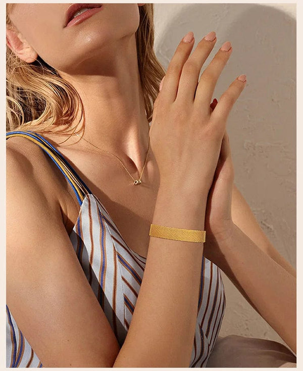 Planet Gates Vintage Mesh Link Bracelet for Women ,Thick Chain Stainless Steel Fashion Wristhand