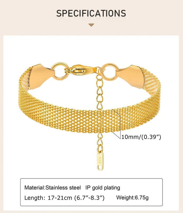 Planet Gates Vintage Mesh Link Bracelet for Women ,Thick Chain Stainless Steel Fashion Wristhand