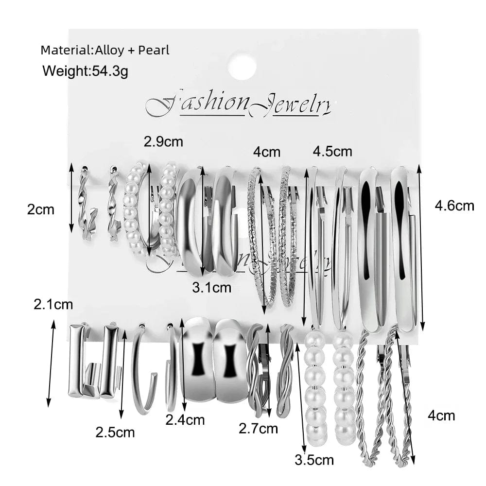 Planet Gates Vintage Silver Color Y2K Pearl Earrings for Women Geometry Round Circle Square Hoop Earring Set Fashion Female Jewelry Accessory