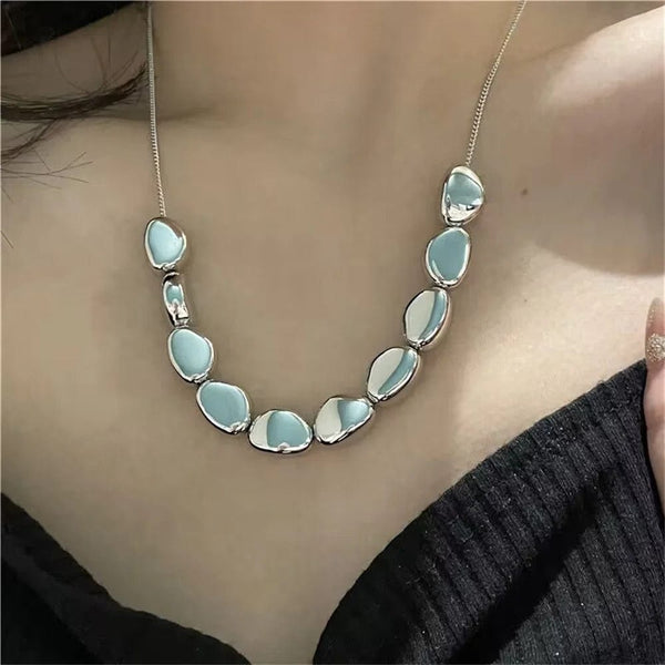 Planet Gates Vintage Silver-plate Geometric Exaggerated Artificial Pearl Chain Necklace For Women Female Fashion Boho Y2K Girl Jewelry Gift