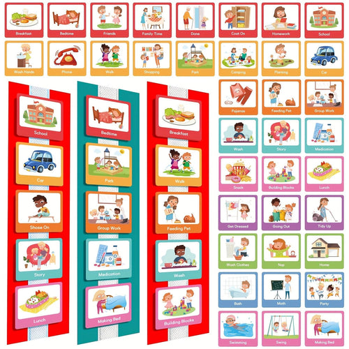 Planet Gates Visual Schedule Cards 60pcs Visual Schedule Cards, Daily Routine Cards for Home Day Night Routine Chart Cards, Visual Wall Planner Chore Chart for Kids Toddlers Behavior Schedule Cards for Kids Classroom School