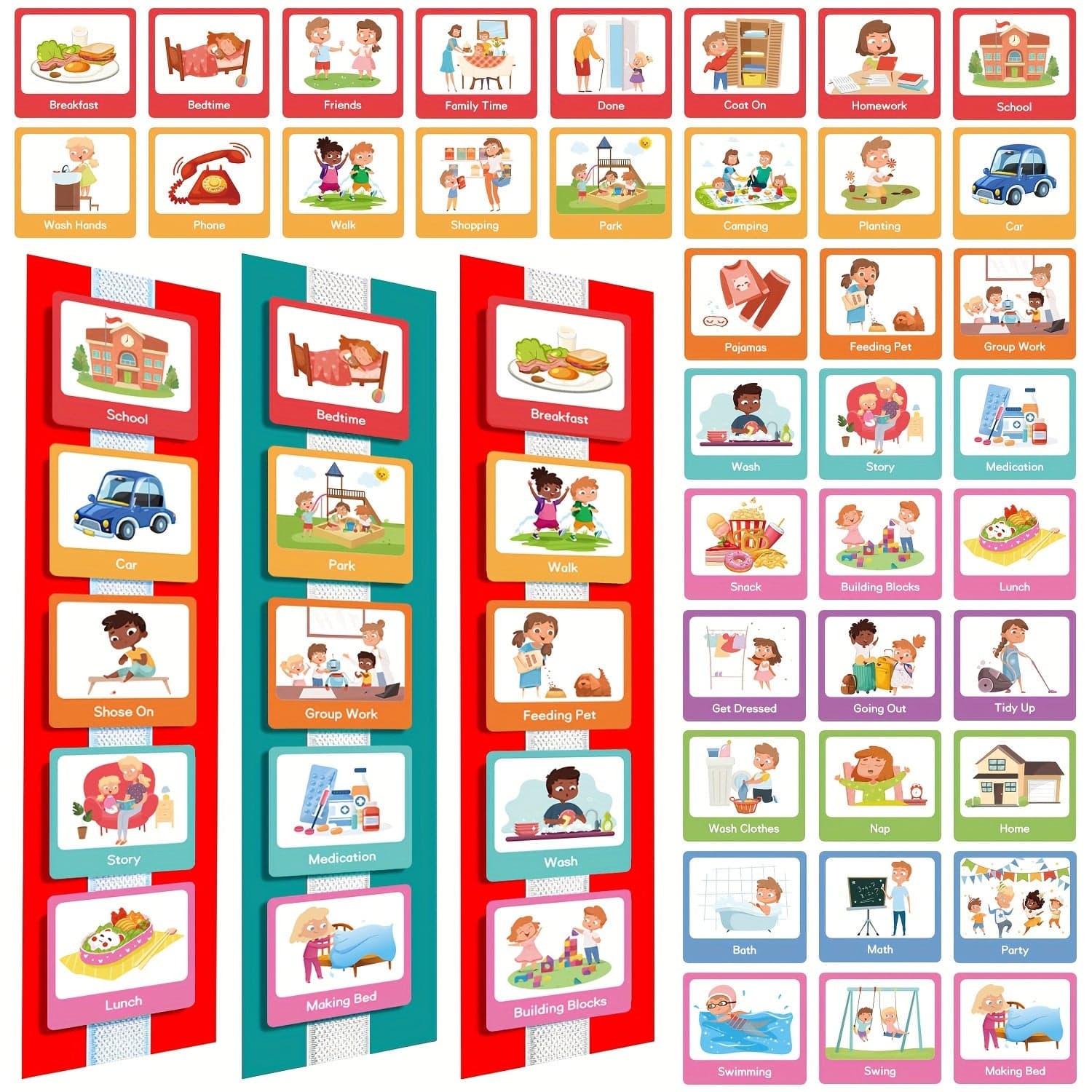 60pcs Visual Schedule Cards, Daily Routine Cards for Home Day Night Ro