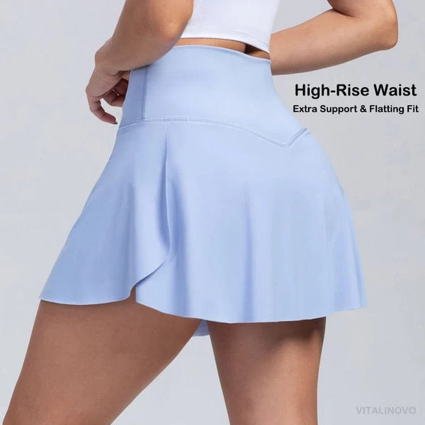 Planet Gates VITALINOVO Women's High Waisted Crossover Tennis Skirts Tummy Control Pleated Golf Skorts Skirts for Women with Shorts Pockets