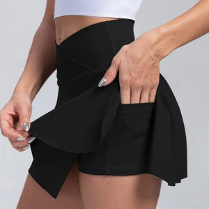 Planet Gates VITALINOVO Women's High Waisted Crossover Tennis Skirts Tummy Control Pleated Golf Skorts Skirts for Women with Shorts Pockets