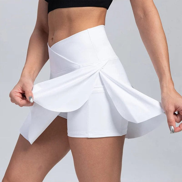 Planet Gates VITALINOVO Women's High Waisted Crossover Tennis Skirts Tummy Control Pleated Golf Skorts Skirts for Women with Shorts Pockets