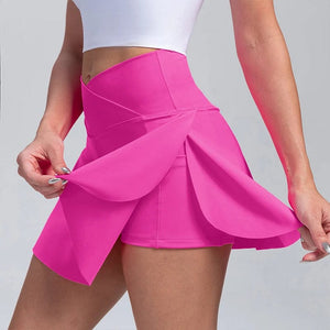 Planet Gates VITALINOVO Women's High Waisted Crossover Tennis Skirts Tummy Control Pleated Golf Skorts Skirts for Women with Shorts Pockets