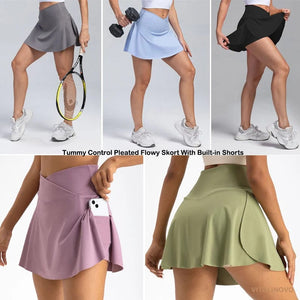 Planet Gates VITALINOVO Women's High Waisted Crossover Tennis Skirts Tummy Control Pleated Golf Skorts Skirts for Women with Shorts Pockets