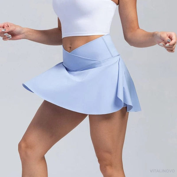 Planet Gates VITALINOVO Women's High Waisted Crossover Tennis Skirts Tummy Control Pleated Golf Skorts Skirts for Women with Shorts Pockets