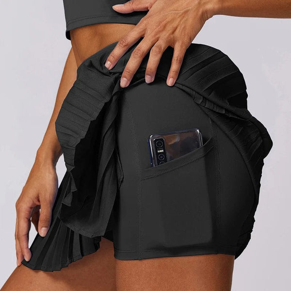 Planet Gates VITALINOVO Women's High Waisted Pleated Tennis Skirts with Pockets Tummy Control Casual Liner Skorts A Line Workout Golf Skirts