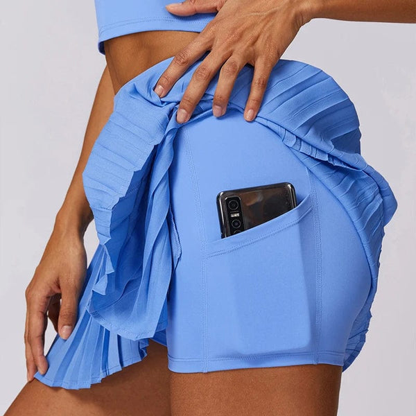 Planet Gates VITALINOVO Women's High Waisted Pleated Tennis Skirts with Pockets Tummy Control Casual Liner Skorts A Line Workout Golf Skirts