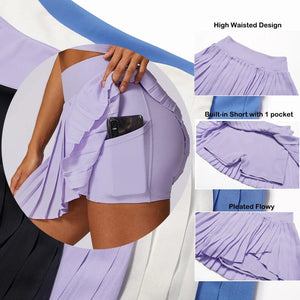 Planet Gates VITALINOVO Women's High Waisted Pleated Tennis Skirts with Pockets Tummy Control Casual Liner Skorts A Line Workout Golf Skirts