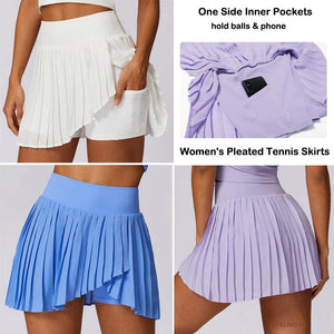 Planet Gates VITALINOVO Women's High Waisted Pleated Tennis Skirts with Pockets Tummy Control Casual Liner Skorts A Line Workout Golf Skirts