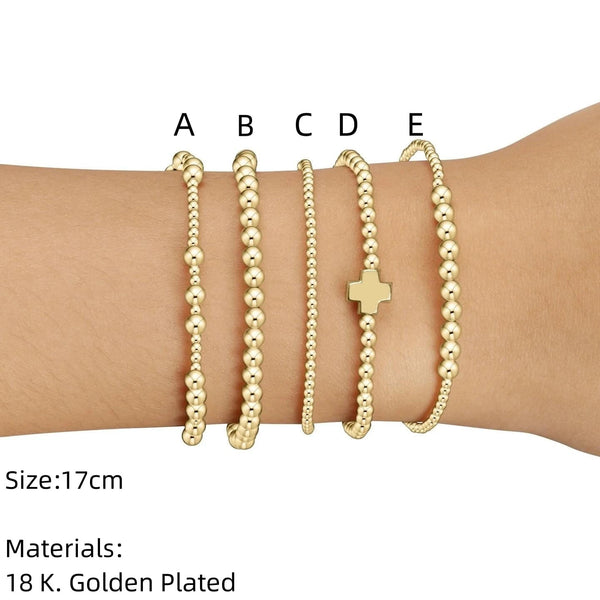 Planet Gates Vlen Christian Gold Cross Luxury Bracelet Fashion Jewelry 18 K Gold Plated Beads Bracelet for Women Beaded Pulseras Mujer