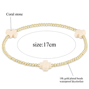 Planet Gates Vlen Cross Bracelet Stackable Gold Plated 18 K Waterproof Designe Bracelets for Women Jewelry Natural Stone Boho Summer Pulseras