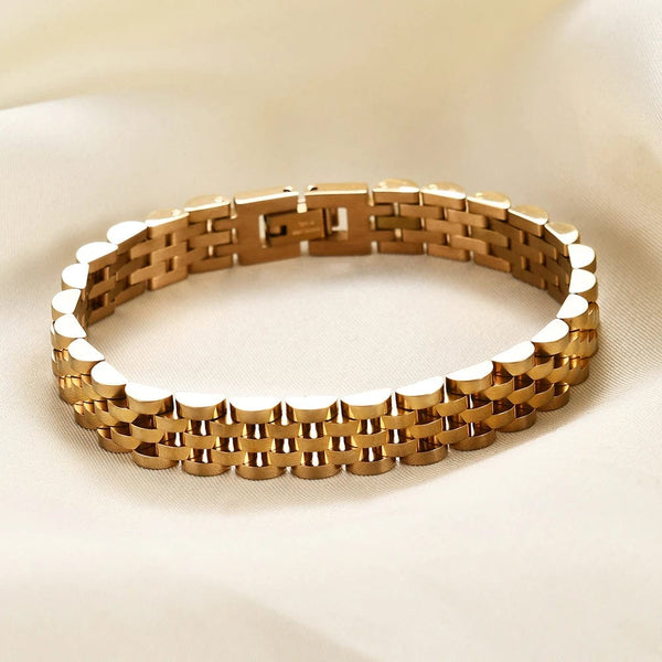 Planet Gates VQYSKO Trendy Minimalist Stainless Steel Gold Color Plated Watch Strap Bracelet for Women/Men Jewelry Gifts Couple Bracelet