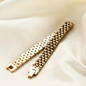 Planet Gates VQYSKO Trendy Minimalist Stainless Steel Gold Color Plated Watch Strap Bracelet for Women/Men Jewelry Gifts Couple Bracelet