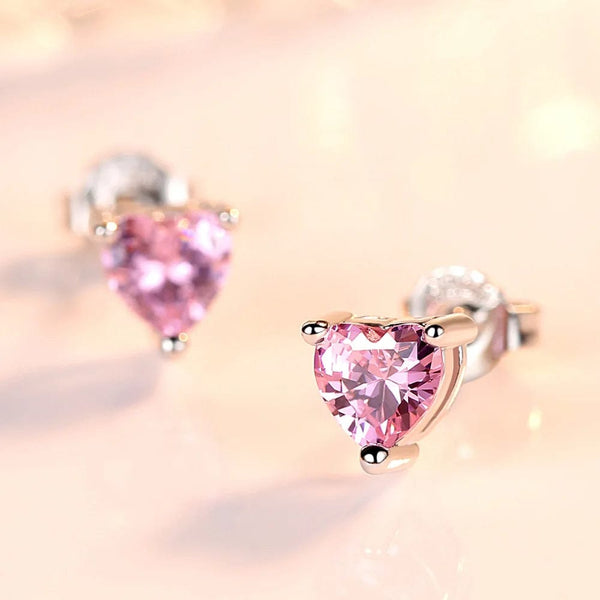 Planet Gates W2 -Pink 925 Sterling Silver Female Luxury Crystal Round Stud Earrings Vintage Wedding Jewelry White Zircon Stone Earrings Wholesale