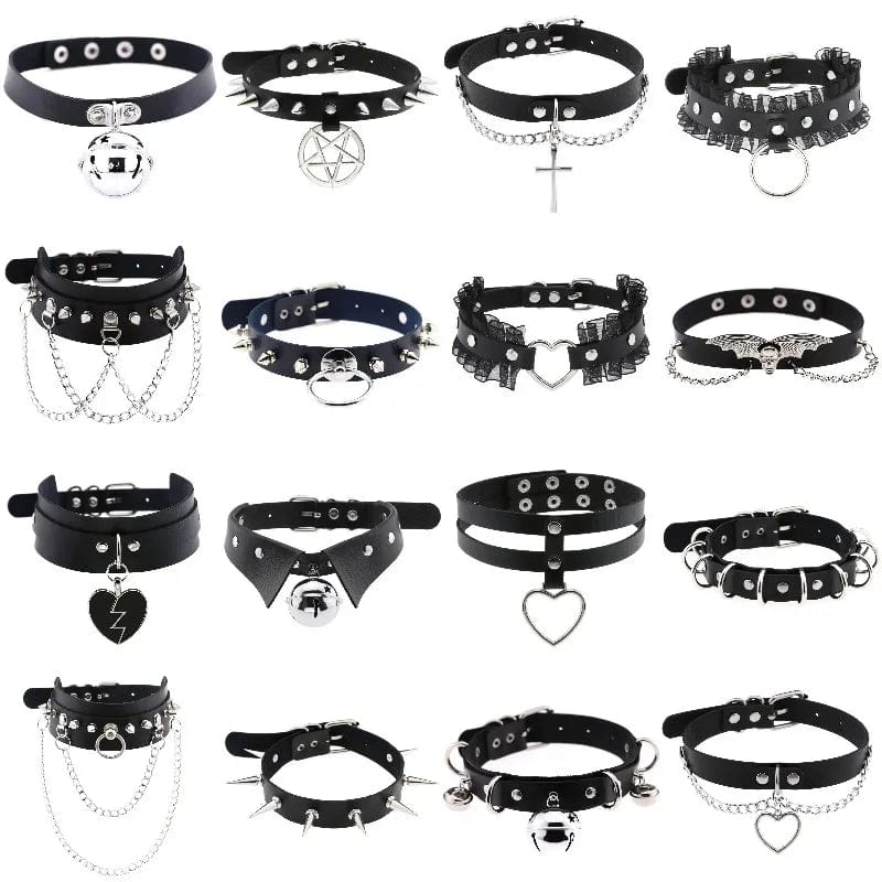Planet Gates W4606-1 Trendy Punk Spike Rivet Leather Women Choker Bell Pentagram Harajuku Collar Necklaces Handmade Boho Gothic Girl Collier  Jewelry
