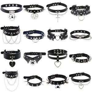 Planet Gates W4606-1 Trendy Punk Spike Rivet Leather Women Choker Bell Pentagram Harajuku Collar Necklaces Handmade Boho Gothic Girl Collier  Jewelry