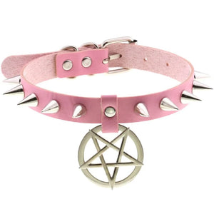 Planet Gates W4606-1 Trendy Punk Spike Rivet Leather Women Choker Bell Pentagram Harajuku Collar Necklaces Handmade Boho Gothic Girl Collier  Jewelry