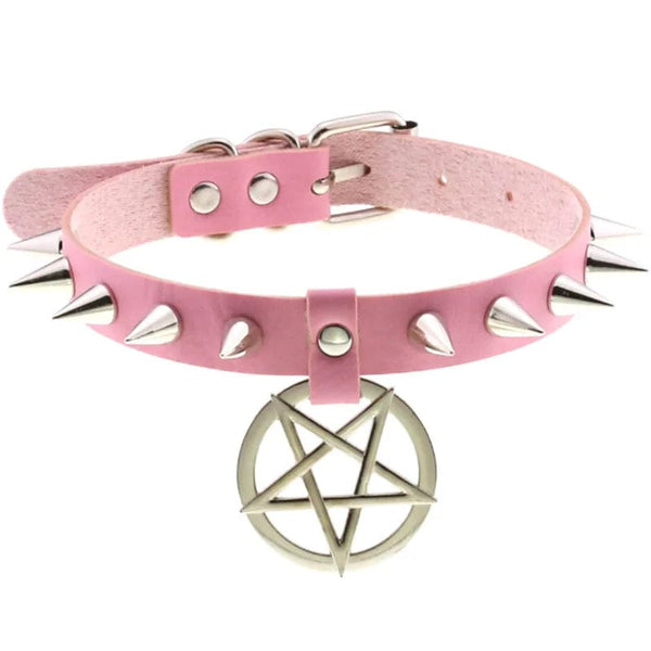 Planet Gates W4606-1 Trendy Punk Spike Rivet Leather Women Choker Bell Pentagram Harajuku Collar Necklaces Handmade Boho Gothic Girl Collier  Jewelry