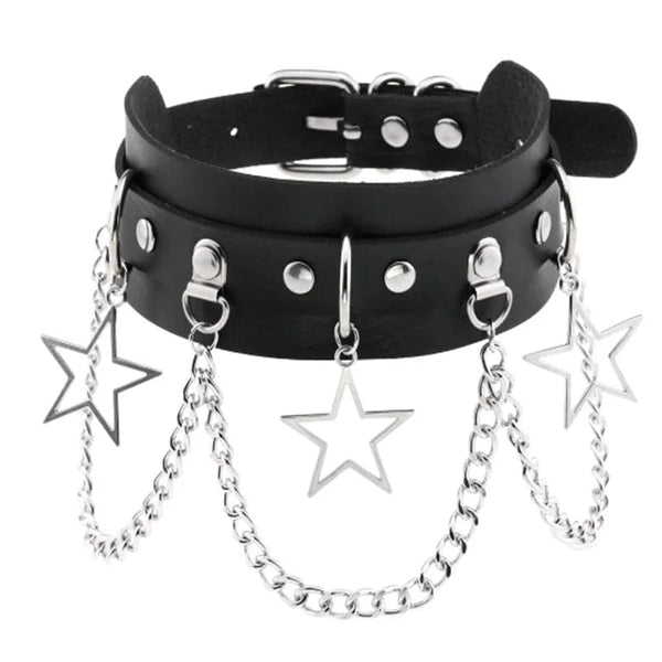 Planet Gates W4606-1 Trendy Punk Spike Rivet Leather Women Choker Bell Pentagram Harajuku Collar Necklaces Handmade Boho Gothic Girl Collier  Jewelry