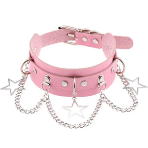 Planet Gates W4606-1 Trendy Punk Spike Rivet Leather Women Choker Bell Pentagram Harajuku Collar Necklaces Handmade Boho Gothic Girl Collier  Jewelry
