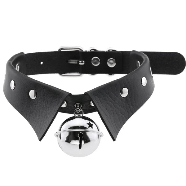Planet Gates W4606-1 Trendy Punk Spike Rivet Leather Women Choker Bell Pentagram Harajuku Collar Necklaces Handmade Boho Gothic Girl Collier  Jewelry