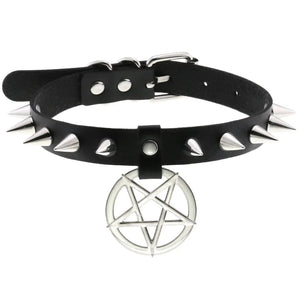 Planet Gates W4606-1 Trendy Punk Spike Rivet Leather Women Choker Bell Pentagram Harajuku Collar Necklaces Handmade Boho Gothic Girl Collier  Jewelry