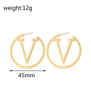 Planet Gates WA0788-1 2024 New Trends V Letter Hoop Earrings For Women Stainless Steel Earrings Punk Round Ear Jewelry Gift