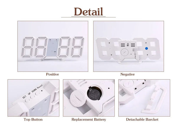 Planet Gates Wall Clock Digital Alarm Modern Kitchen Electronic Smart 3D USB Power Supply LED Time Date Temperature Display Desktop Bedroom