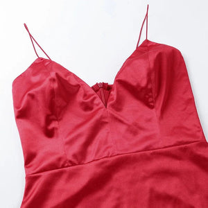 Planet Gates Wanna This Red Satin Deep V-Neck Summer Women Bodycon Knee-Dress sleeveless backless Elegant Party Outfits Sexy Slim Club Clothes