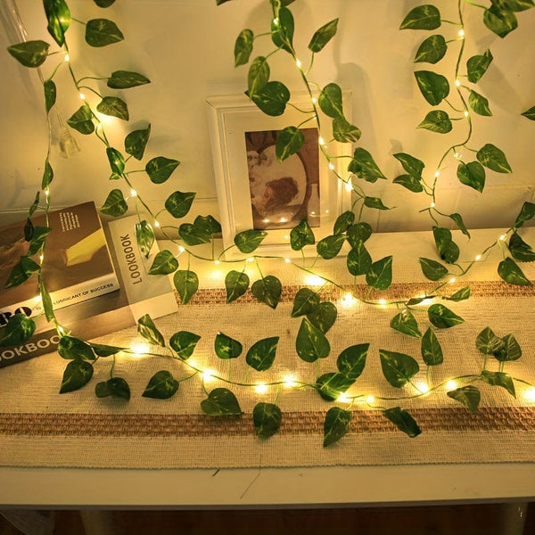 Planet Gates Warm Color / 2M/6.56Ft. 20LED 1pc, LED Green Leaf Fake Plants String Light (2m/78.74in 20 Led), New Year Decorations, Battery Powered-Not Included Batteries, For Wall House Room Decor, Office Decor, Birthday, Home Room, Bedroom Decor