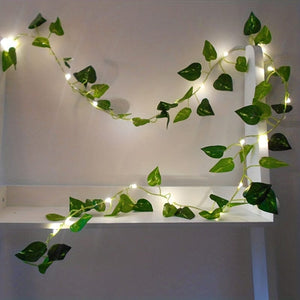 Planet Gates Warm Color / 2M/6.56Ft. 20LED 1pc, LED Green Leaf Fake Plants String Light (2m/78.74in 20 Led), New Year Decorations, Battery Powered-Not Included Batteries, For Wall House Room Decor, Office Decor, Birthday, Home Room, Bedroom Decor