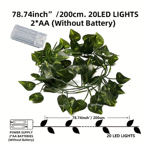 Planet Gates Warm Color / 2M/6.56Ft. 20LED 1pc, LED Green Leaf Fake Plants String Light (2m/78.74in 20 Led), New Year Decorations, Battery Powered-Not Included Batteries, For Wall House Room Decor, Office Decor, Birthday, Home Room, Bedroom Decor
