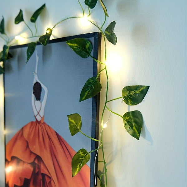 Planet Gates Warm Color / 2M/6.56Ft. 20LED 1pc, LED Green Leaf Fake Plants String Light (2m/78.74in 20 Led), New Year Decorations, Battery Powered-Not Included Batteries, For Wall House Room Decor, Office Decor, Birthday, Home Room, Bedroom Decor