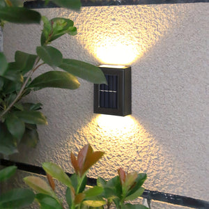 Planet Gates Warm Light 1pc 4LED Solar Wall Light Set, UP And Down Illuminate Outdoor Sunlight Sensor Lamp Waterproof Modern Nordic Style Decor For Porches, Pathways, Gardens, Courtyard, Lawn, Terrace, Fence, And Lane
