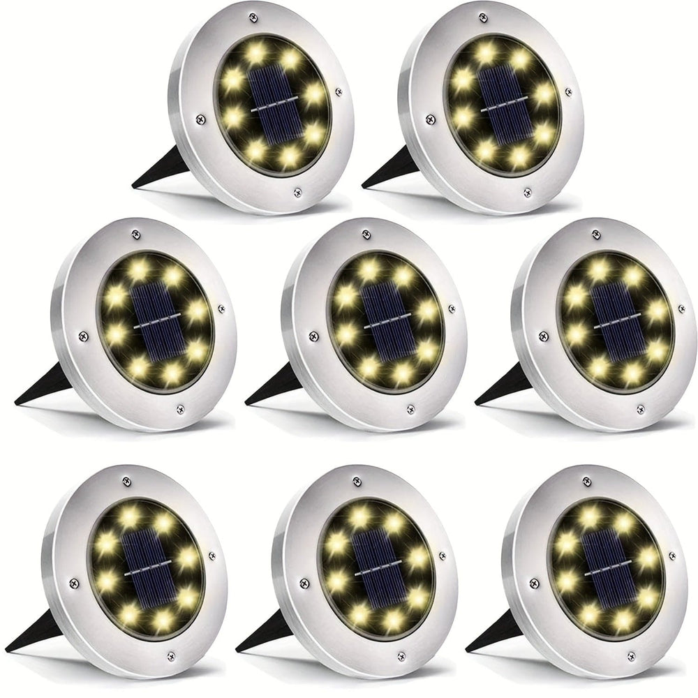 Planet Gates Warm Light / 8 Packs 4/8/12 Pack Solar Floor Lamp, Outdoor Waterproof Landscape Lights, 8 LED Solar Ground Lights, Solar Disk Lights, Waterproof Garden In-Ground Pathway Lights, Landscape Lawn Lighting, For Pathway Yard Walkway Patio Lawn