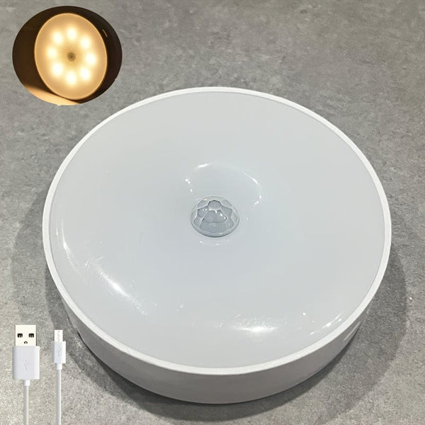 Planet Gates Warm White / 1pc 8-LED USB Charging Night Light, USB Night Light With PIR Motion Sensor, Paste Magnetic Strips For Closets, Cabinets, Stairs, Bedrooms