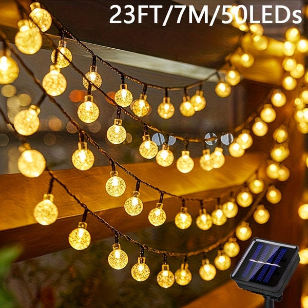 Planet Gates Warm White / 7M50LED Solar Crystal Ball String Lights 11.89m Waterproof Outdoor 8 Modes Garden Camping Party Decoration