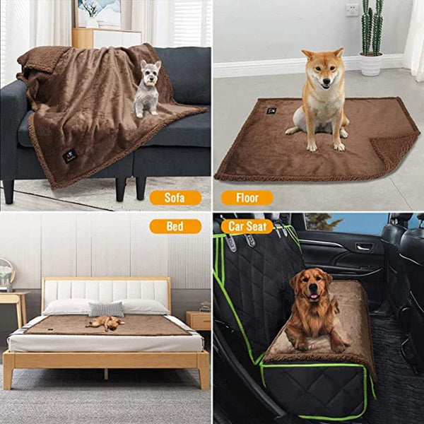 Planet Gates Waterproof Pet Blanket Liquid Pee Proof Dog Blanket for Sofa Bed Couch, Reversible Sherpa Fleece Furniture Protector Cover