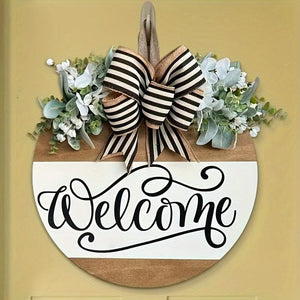 Planet Gates Welcome 1pc "Welcome" Door Wreath, Front Door Sign, Front Door Decorative Wreath, Housewarming Gift, Home Decoration, Round Wooden Board Wreath, Yard Art Decor