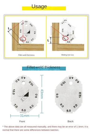 Planet Gates Welding Joint Two-piece Gauge Fillet Weld Tee Joint Welding Throat Depth Leg Length Gauge Ruler Welder Inspection Tool