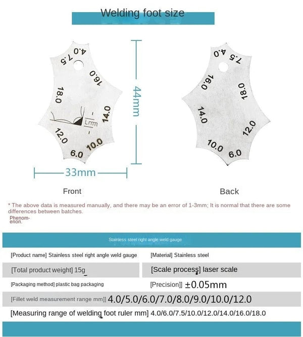 Planet Gates Welding Joint Two-piece Gauge Fillet Weld Tee Joint Welding Throat Depth Leg Length Gauge Ruler Welder Inspection Tool