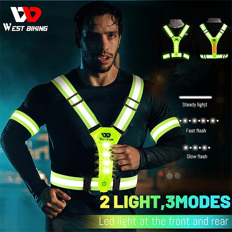 Planet Gates WEST BIKING Cycling Reflective Safety Vest Electric Scooter Flashing Vest USB Rechargeable LED Vest Running Jogging Fishing