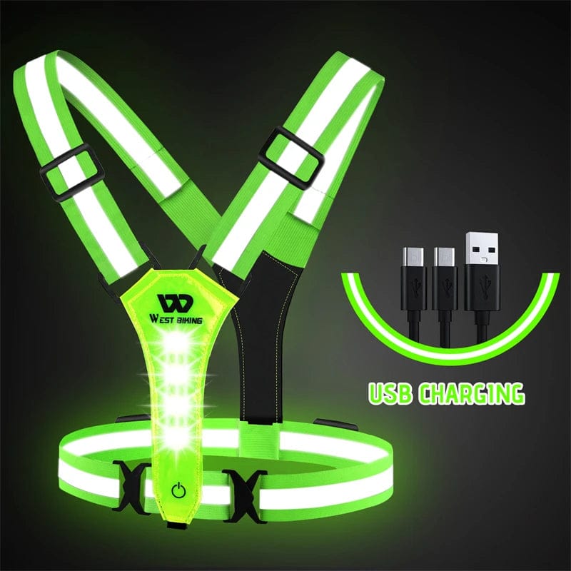 Planet Gates WEST BIKING Cycling Reflective Safety Vest Electric Scooter Flashing Vest USB Rechargeable LED Vest Running Jogging Fishing